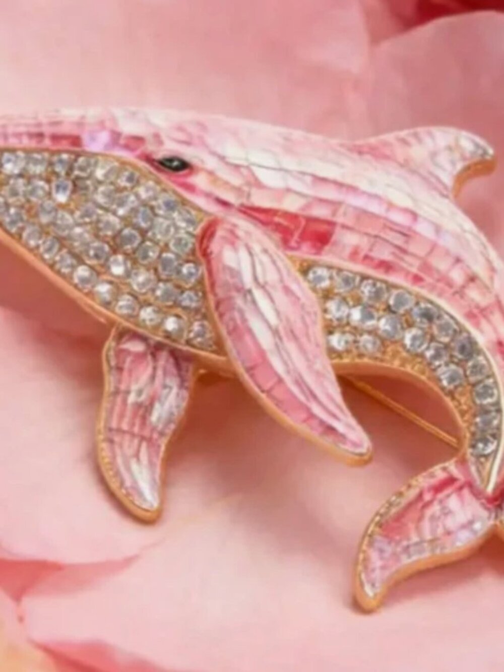 Pink Whale Brooch Crystal Rhinestone Ocean Animal Lapel Pin Cute Jewelry